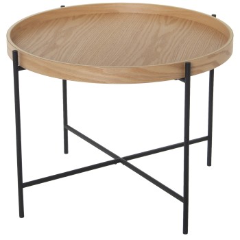 Tavolino In Legno - Naturale Con Gambe In Metallo Nero- Ø62x45cm,madera:dm+chapa Robl