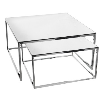 Set 2 Metal And Mirror Coffee Tables - Mirror: 5mm- 75x75x40cm+65x65x35cm