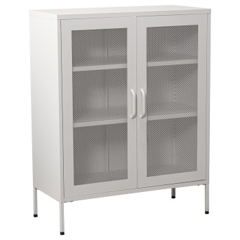 Buffet En Métal - 2 Portes Grillagées - Blanc- 80x35x102cm, Alt.patas:15,5cm