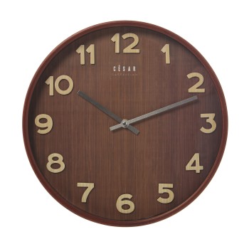 Walnut Color Wooden Wall Clock With Dark Dial - Continuous Second Hand Movement- Ø32x4,5cm-pila:1xaa(no Inclui